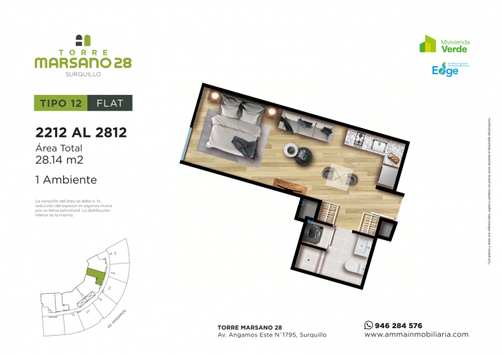 Plano del modelo 12 del proyecto Torre Marsano 28 en Surquillo