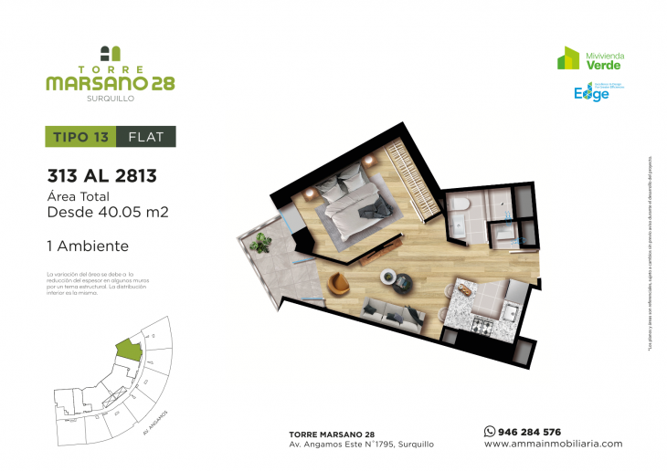 Plano del modelo 13 del proyecto Torre Marsano 28 en Surquillo