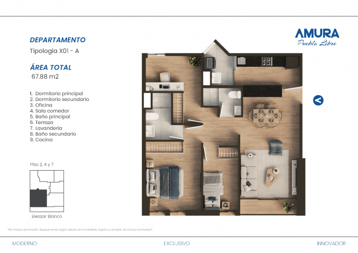 Plano del modelo X01-A del proyecto Amura Pueblo Libre en Pueblo Libre