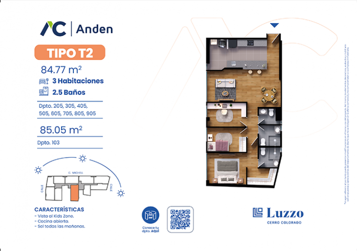 Plano del modelo T02 del proyecto LUZZO Cerro Colorado en Arequipa