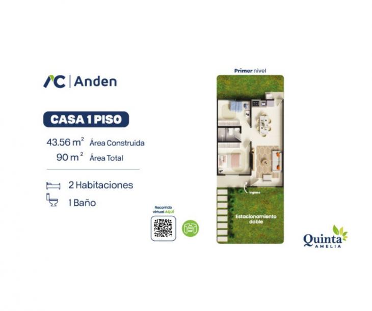 Plano del modelo Casa de 1 piso del proyecto Quinta Amelia en Piura