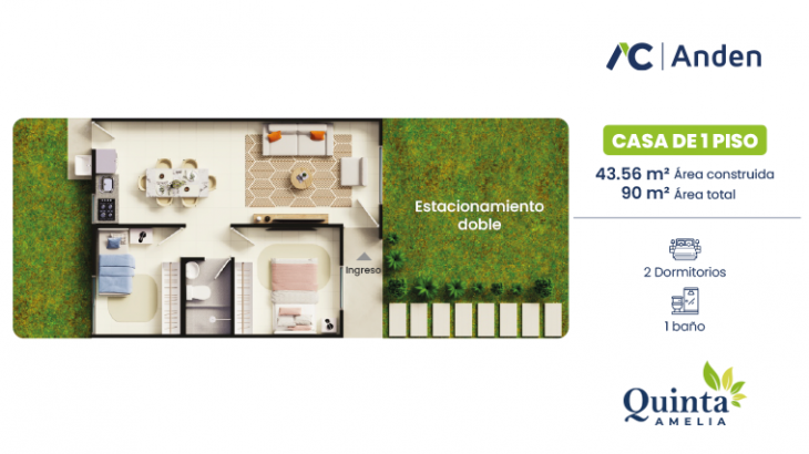 Plano del modelo Casa de 1 piso del proyecto Quinta Amelia en Piura