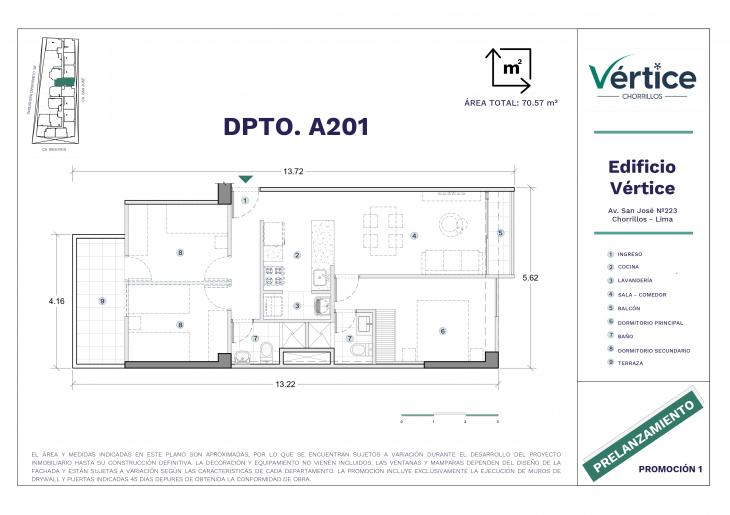 Plano del modelo 201 del proyecto Vértice en Chorrillos