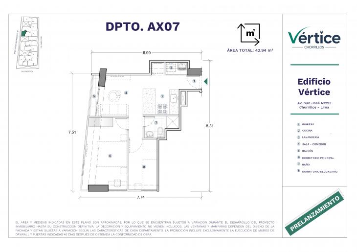 Plano del modelo X07 del proyecto Vértice en Chorrillos