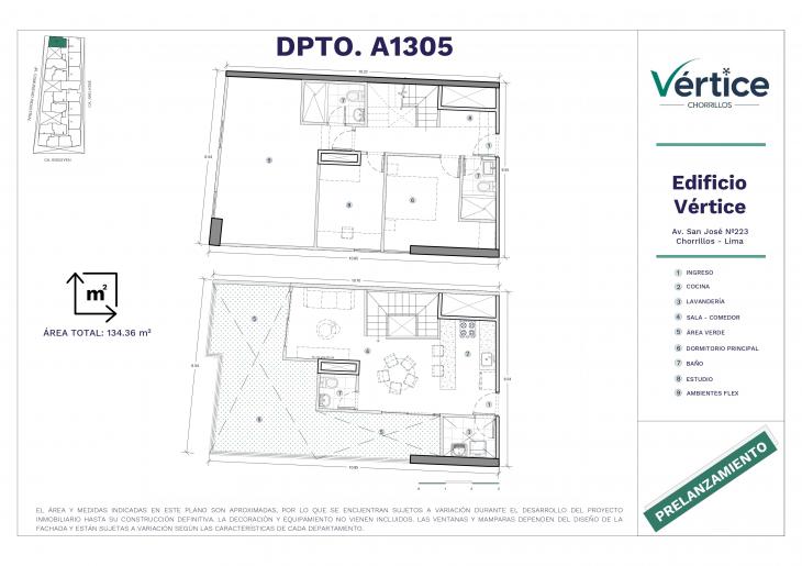 Plano del modelo 1305 del proyecto Vértice en Chorrillos