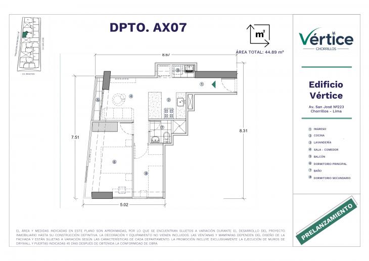 Plano del modelo X07 del proyecto Vértice en Chorrillos