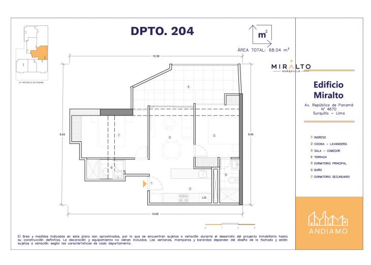 Plano del modelo 204 del proyecto MIRALTO en Surquillo