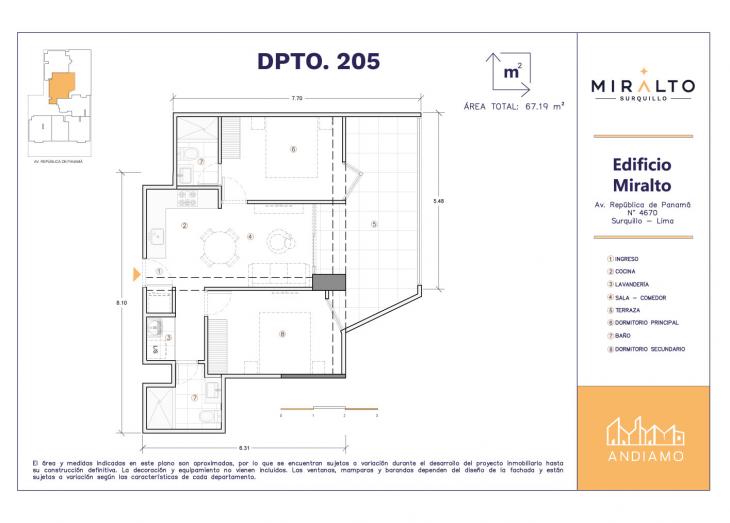 Plano del modelo 205 del proyecto MIRALTO en Surquillo