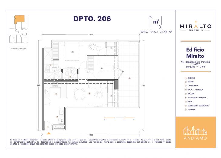 Plano del modelo 206 del proyecto MIRALTO en Surquillo