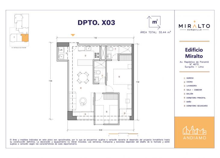 Plano del modelo X03 del proyecto MIRALTO en Surquillo