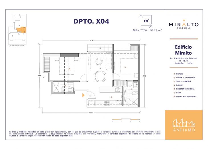 Plano del modelo X04 del proyecto MIRALTO en Surquillo