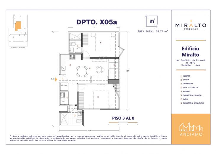 Plano del modelo X05A del proyecto MIRALTO en Surquillo