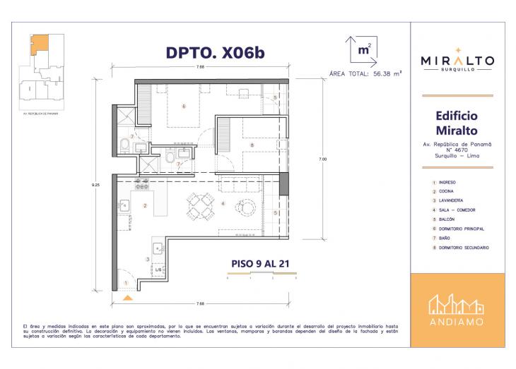 Plano del modelo X06B del proyecto MIRALTO en Surquillo