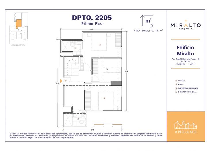 Plano del modelo 2205 del proyecto MIRALTO en Surquillo