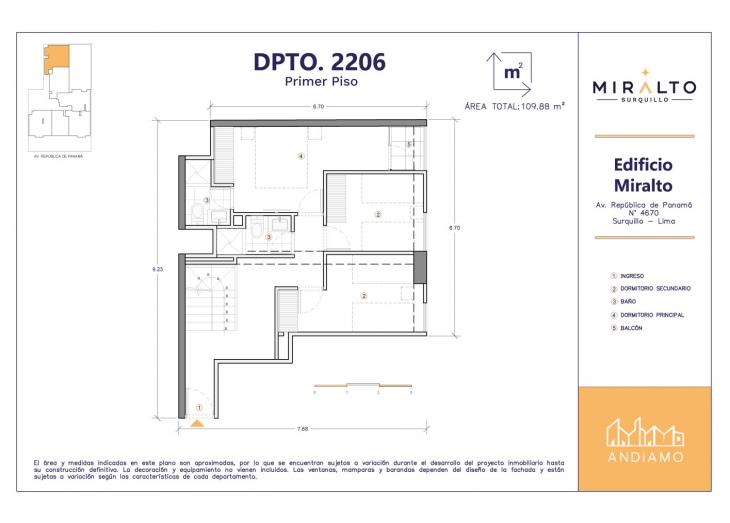 Plano del modelo 2206 del proyecto MIRALTO en Surquillo