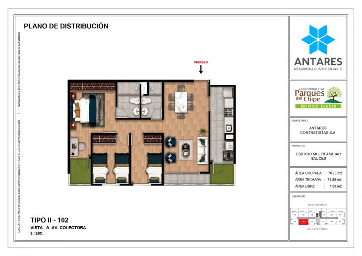 Plano del modelo 102 del proyecto Edificio Sauces en Piura