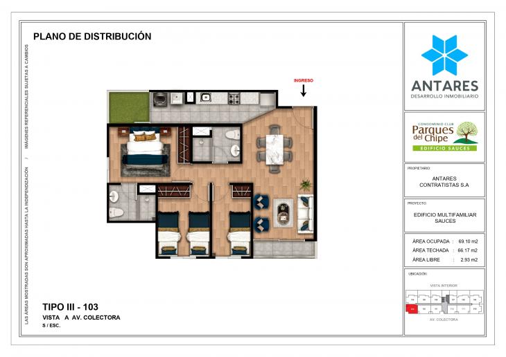 Plano del modelo 103 del proyecto Edificio Sauces en Piura