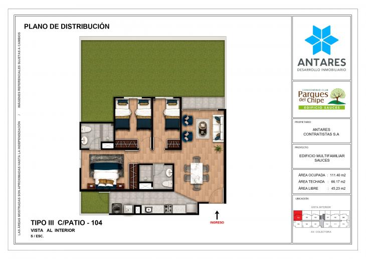Plano del modelo 104 del proyecto Edificio Sauces en Piura