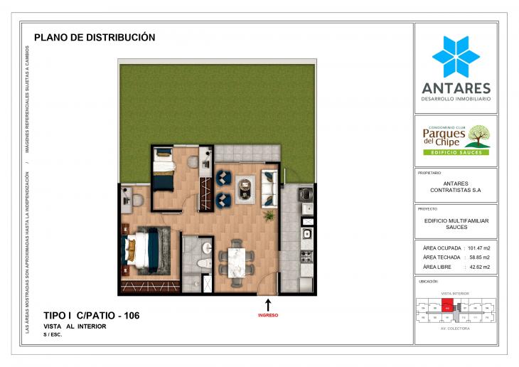 Plano del modelo 106 del proyecto Edificio Sauces en Piura