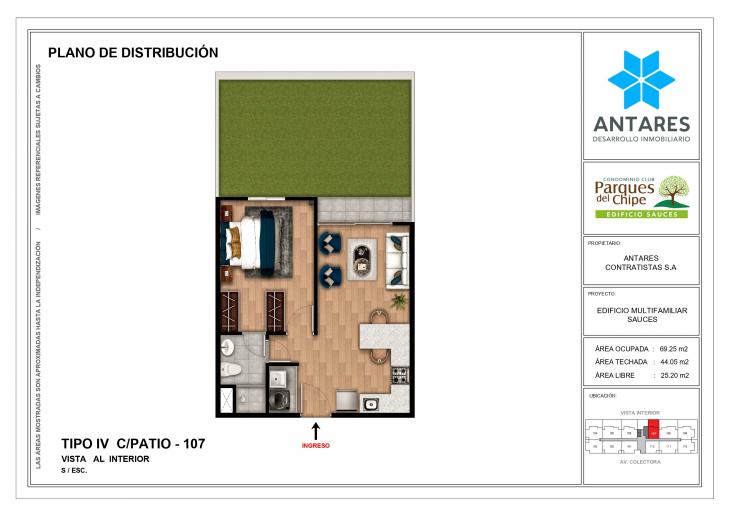 Plano del modelo 107 del proyecto Edificio Sauces en Piura