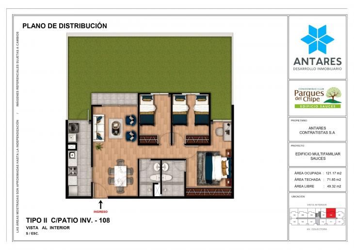 Plano del modelo 108 del proyecto Edificio Sauces en Piura