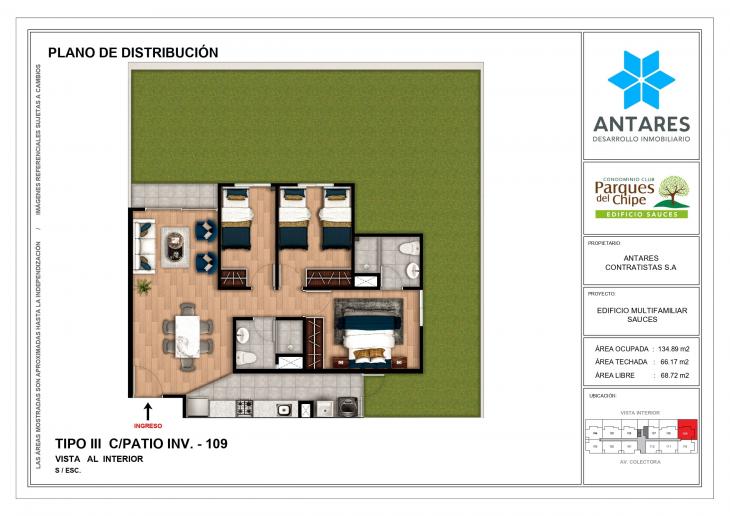 Plano del modelo 109 del proyecto Edificio Sauces en Piura