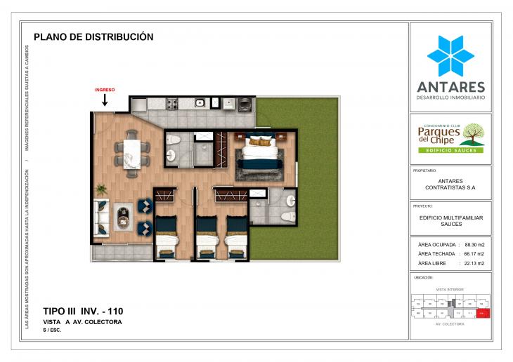 Plano del modelo 110 del proyecto Edificio Sauces en Piura