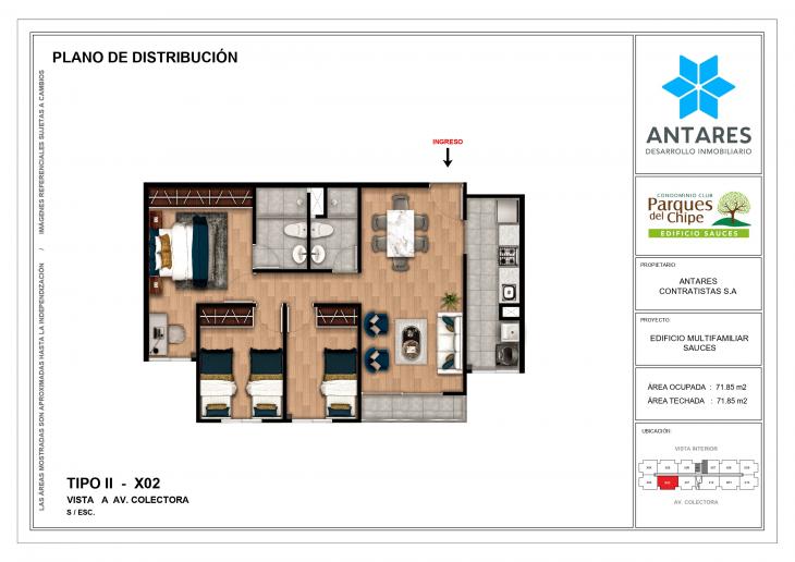 Plano del modelo X02 del proyecto Edificio Sauces en Piura