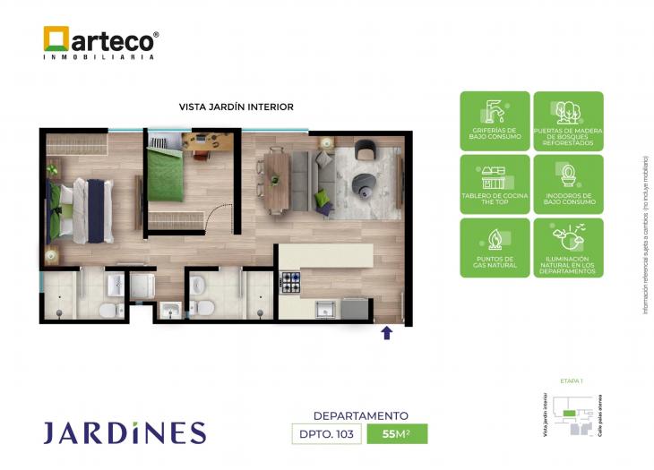 Plano del modelo 103 del proyecto Arteco | Jardines en Chorrillos