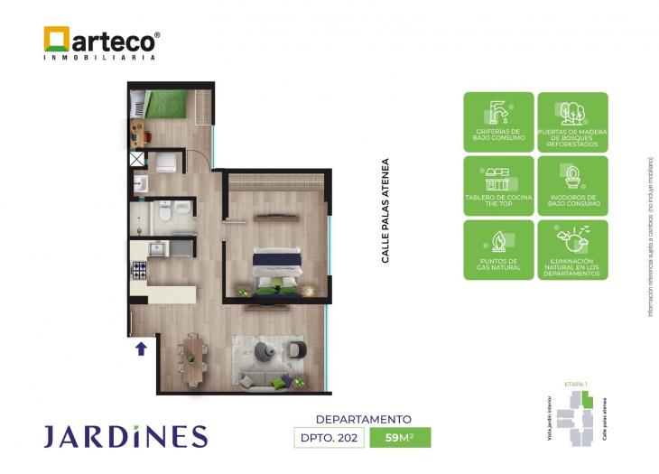 Plano del modelo 202 del proyecto Arteco | Jardines en Chorrillos