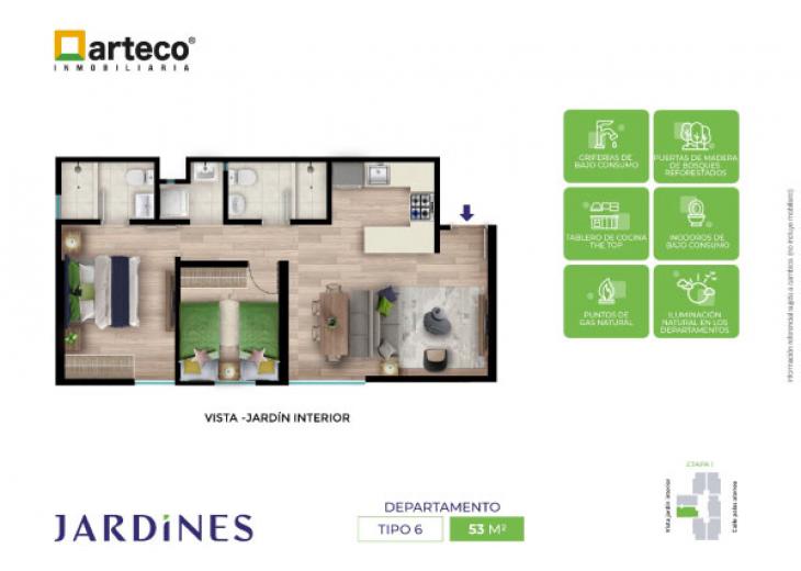 Plano del modelo TIPO 6 del proyecto Arteco | Jardines en Chorrillos