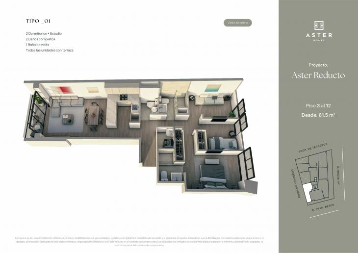 Plano del modelo X01 del proyecto ASTER REDUCTO en Miraflores
