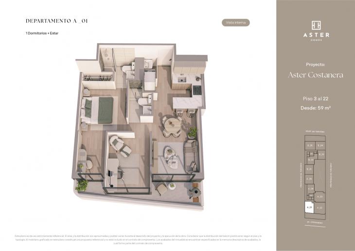 Plano del modelo A01 del proyecto ASTER COSTANERA en San Miguel