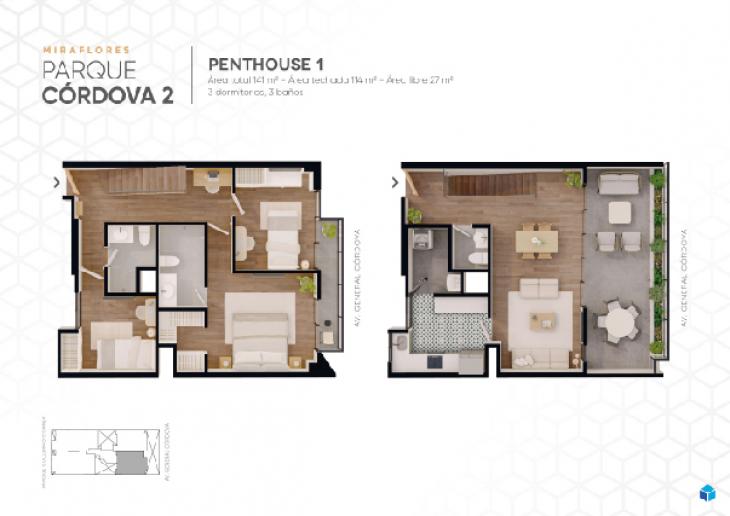 Plano del modelo DUPLEX 1 del proyecto Parque Córdova 2 en Miraflores