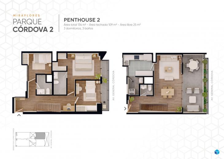 Plano del modelo DUPLEX 2 del proyecto Parque Córdova 2 en Miraflores