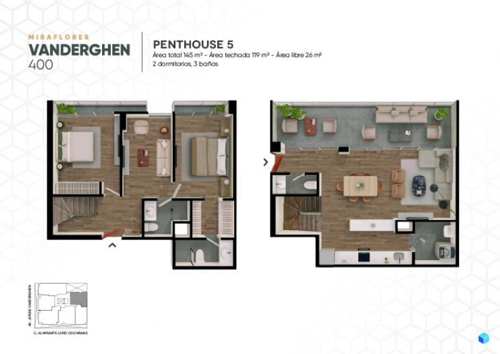 Plano del modelo PENTHOUSE 5 del proyecto Vanderghen 400 en Miraflores