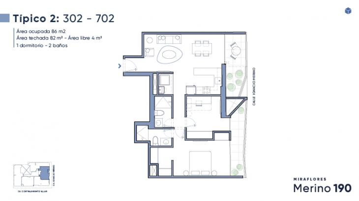 Plano del modelo Tipo 02 del proyecto Merino 190 en Miraflores