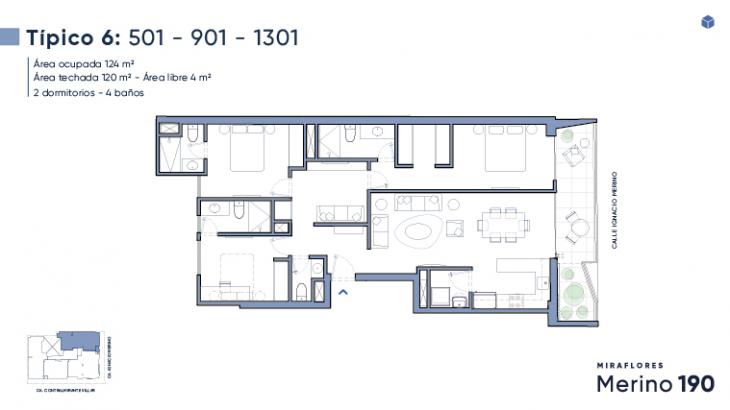 Plano del modelo Tipo 06 del proyecto Merino 190 en Miraflores
