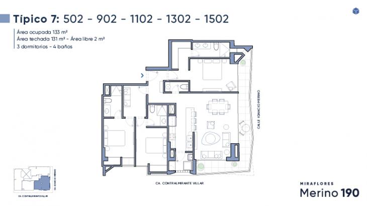 Plano del modelo Tipo 07 del proyecto Merino 190 en Miraflores