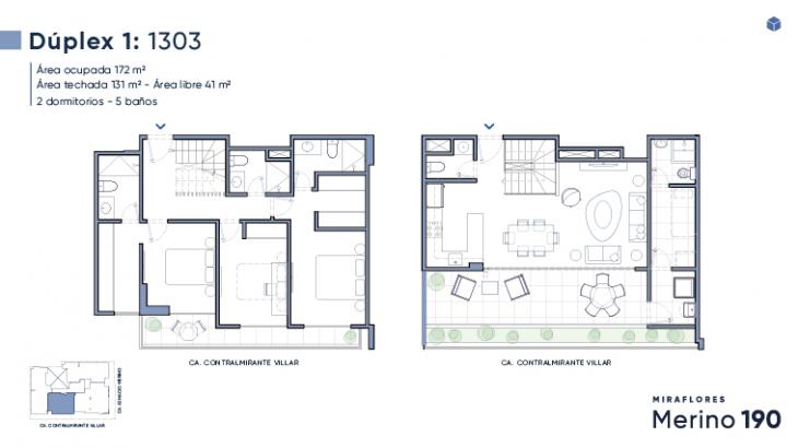 Plano del modelo Duplex 1 del proyecto Merino 190 en Miraflores
