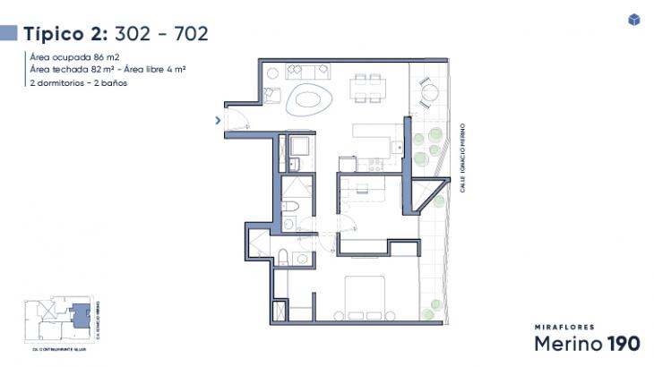 Plano del modelo Tipo 02 del proyecto Merino 190 en Miraflores