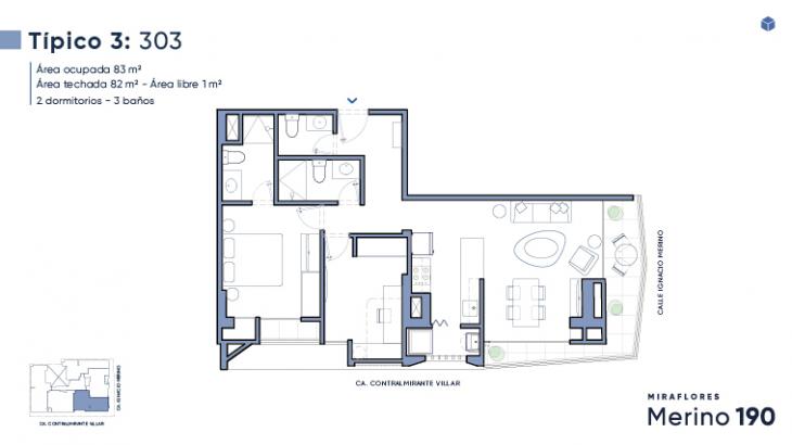 Plano del modelo Tipo 03 del proyecto Merino 190 en Miraflores