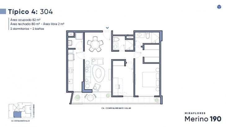 Plano del modelo Tipo 04 del proyecto Merino 190 en Miraflores