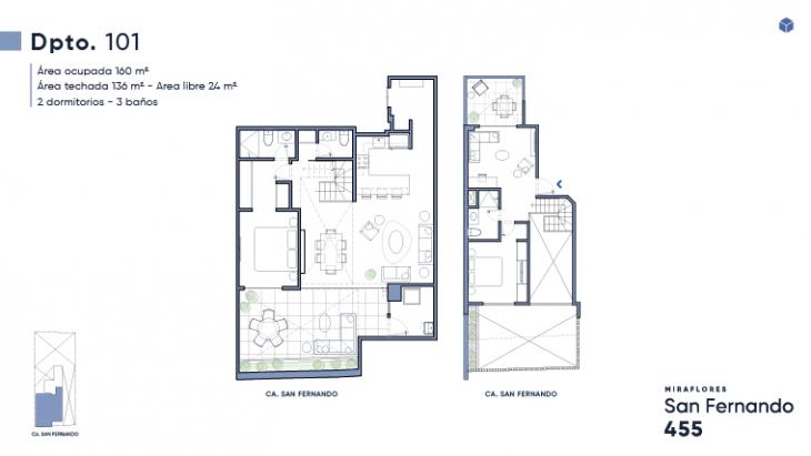 Plano del modelo Duplex 101 del proyecto San Fernando 455 en Miraflores