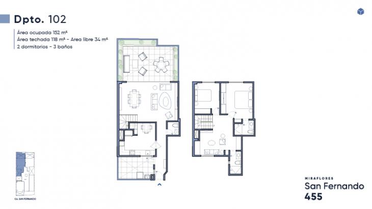 Plano del modelo Duplex 102 del proyecto San Fernando 455 en Miraflores