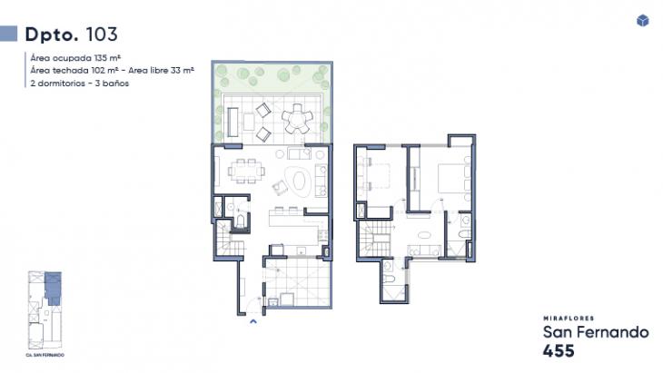 Plano del modelo Duplex 103 del proyecto San Fernando 455 en Miraflores