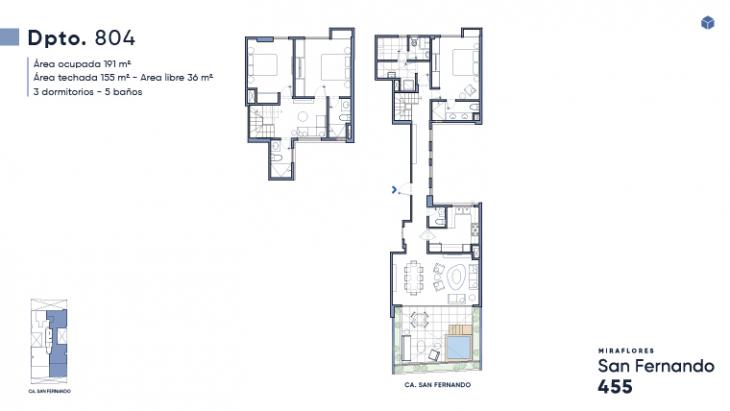 Plano del modelo Duplex 804 del proyecto San Fernando 455 en Miraflores