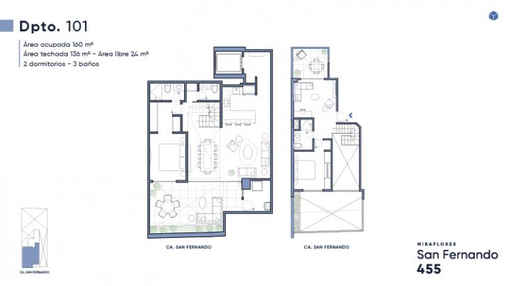 Plano del modelo Duplex 101 del proyecto San Fernando 455 en Miraflores