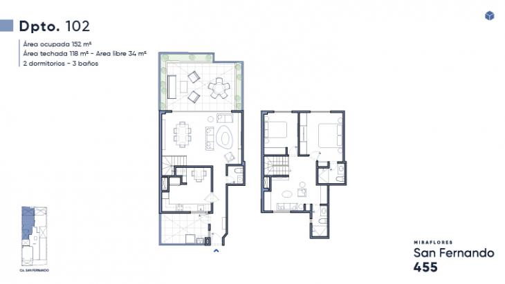 Plano del modelo Duplex 102 del proyecto San Fernando 455 en Miraflores