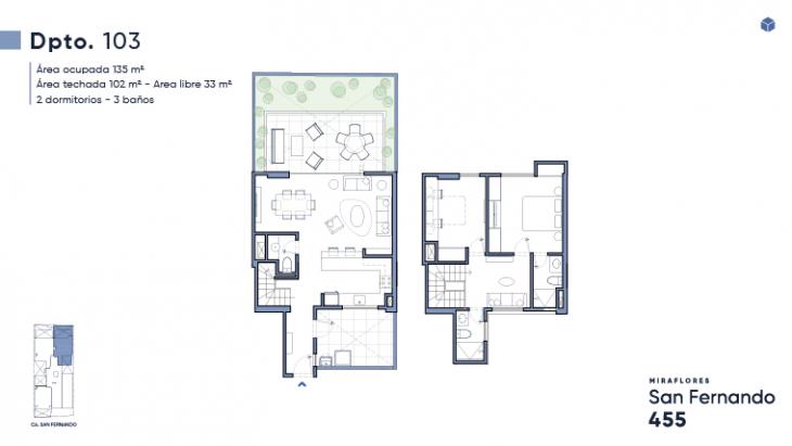 Plano del modelo Duplex 103 del proyecto San Fernando 455 en Miraflores
